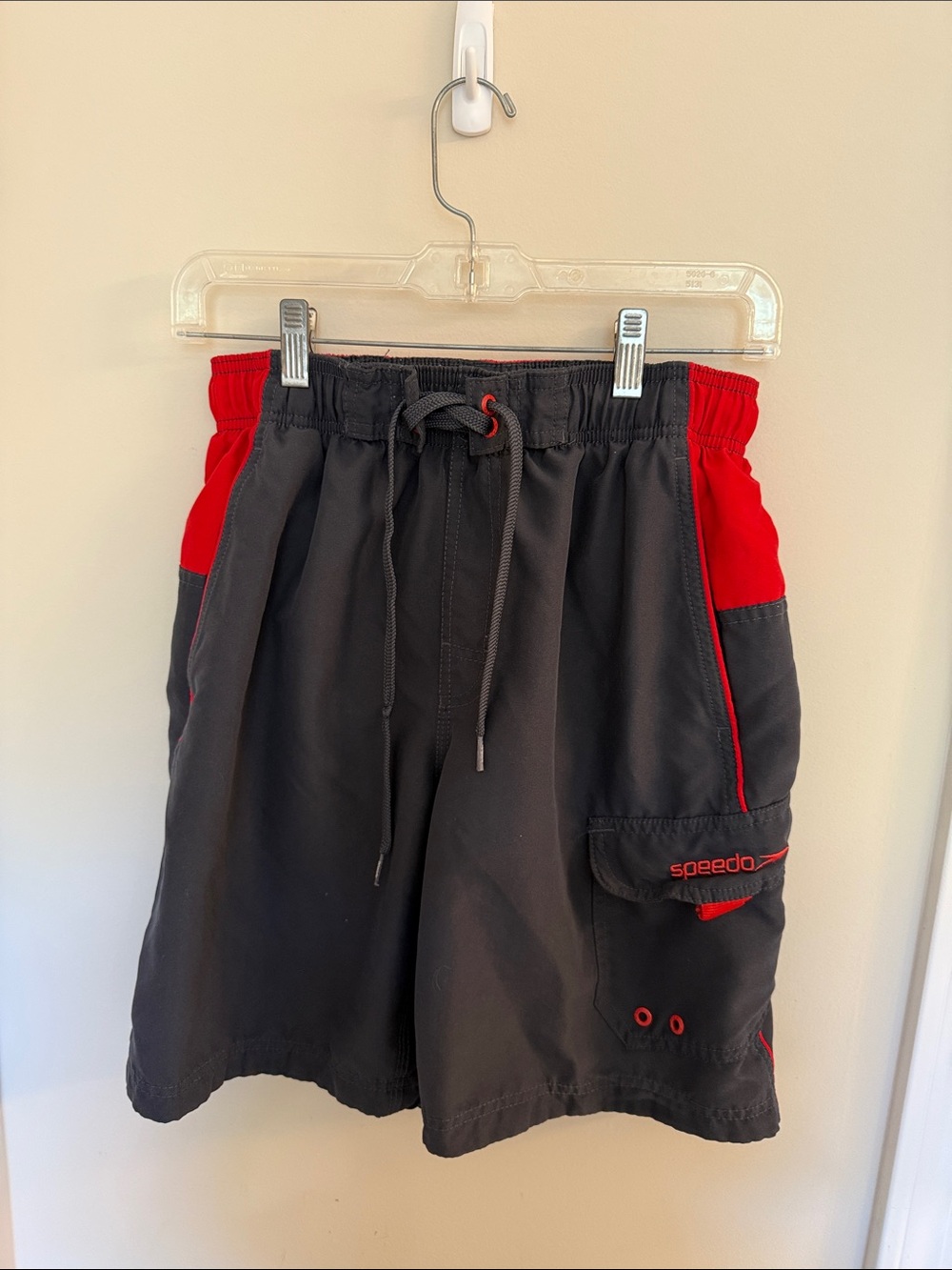 Speedo Men’s Black Swim Shorts with Red Accents